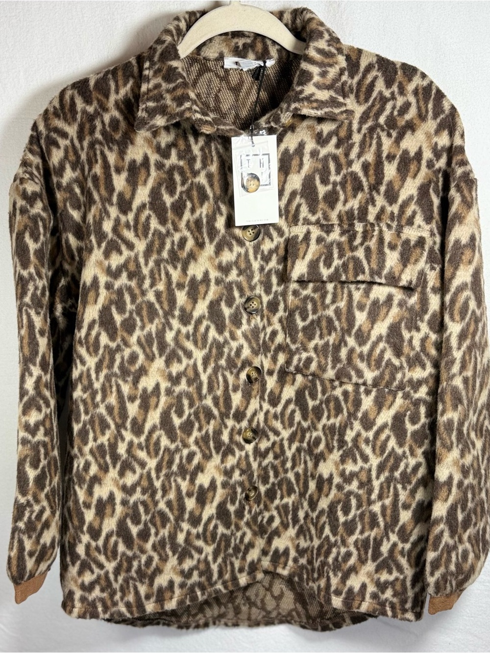 THML Leopard-Print Teddy Jacket in Brown and Cream